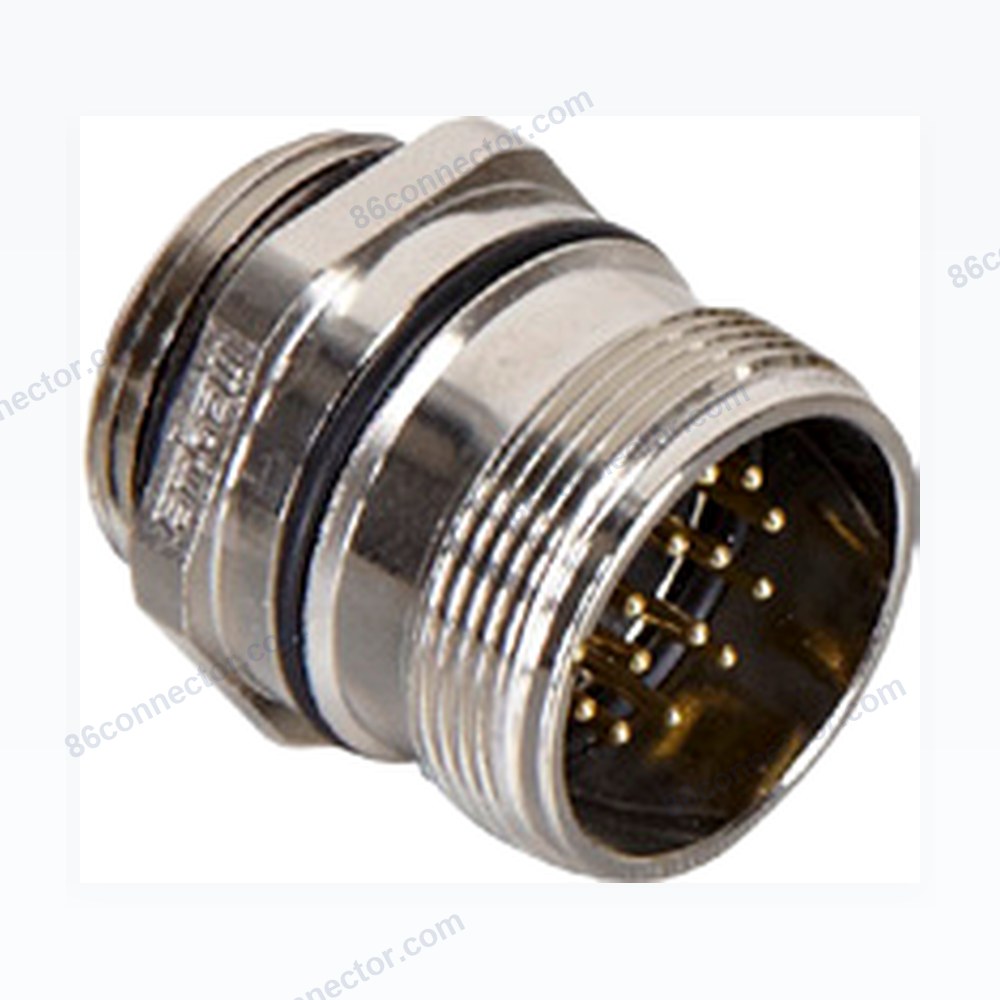Copper alloy waterproof M23 circular connector — front-board-install hexagonal male receptacle --6pin-9-pin (mix) -12pin -16pin -19pin (mix) /IP67