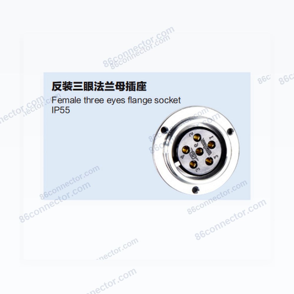 25MF-E reverse-mount 3-Hole Flange Female Receptacle /IP55